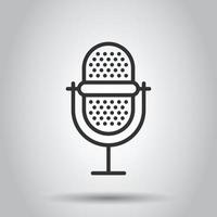 Microphone icon in flat style. Studio mike vector illustration on white isolated background. Audio record business concept.