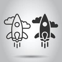 Rocket icon in flat style. Spaceship launch vector illustration on white isolated background. Sputnik  business concept.