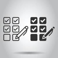 Checklist document icon in flat style. Survey vector illustration on white isolated background. Check mark choice business concept.