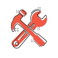 Wrench and screwdriver icon in comic style. Spanner key cartoon vector illustration on white isolated background. Repair equipment splash effect business concept.