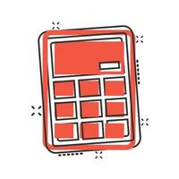 Calculator icon in comic style. Calculate cartoon vector illustration on white isolated background. Calculation splash effect business concept.