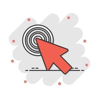 Computer mouse cursor icon in comic style. Arrow cursor vector cartoon illustration pictogram. Mouse aim business concept splash effect.