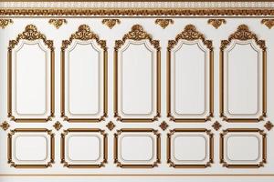 Classic wall of white and gold wood panels photo