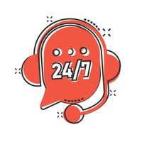 Helpdesk icon in comic style. Headphone cartoon vector illustration on white isolated background. Chat operator 24 7 splash effect business concept.