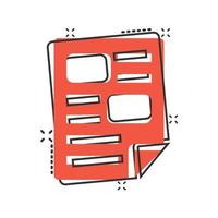 Document note icon in comic style. Paper sheet cartoon vector illustration on white background. Notepad document splash effect business concept.