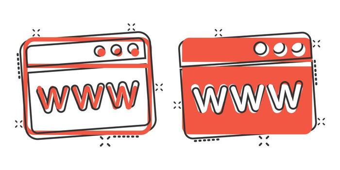 Website domain icon in comic style. Com internet address cartoon vector illustration on white isolated background. Server splash effect business concept.