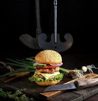 double cheeseburger with vegetables photo