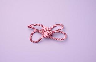 Textile toy rope for playing with animals on a purple background photo