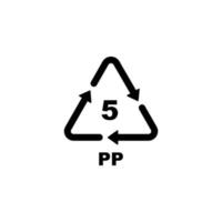 símbolo de código de reciclaje de plástico. símbolo de reciclaje de pp para plástico, vector de icono plano simple