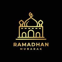 logotipo de Ramadán. ilustración de vector de diseño de logotipo de oro de mezquita