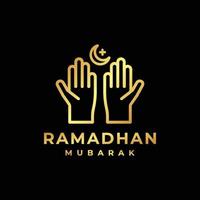 logotipo de Ramadán. Ilustración de vector de diseño de logotipo dorado de oración islámica