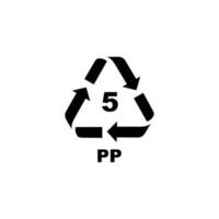 símbolo de código de reciclaje de plástico. símbolo de reciclaje de pp para plástico, vector de icono plano simple