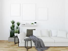 3D interoir design for living room and mockup frame photo