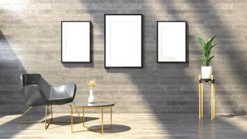 3D interoir design for living room and mockup frame photo