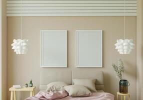 3D interoir design for bedroom and mockup frame photo