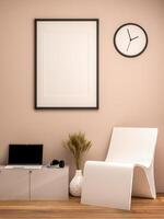 3D illustration Mockup photo frame in living room rendering