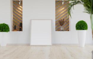 3D mockup blank photo frame in living room rendering