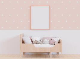 3D mockup photo frame in chidren room rendering