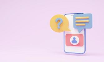 smartphone with Admin icon showing Questions and answers. concept of social media page moderation. Online customer Q and A service with copy space and business design. photo