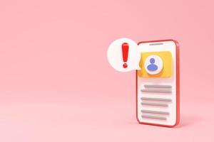 Smartphone with admin icon notification showing system error on pink background. concept of app security, and preventing unauthorized access to sensitive data. photo