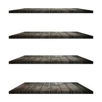 4 Wood shelves table isolated on white background and display montage for product. photo