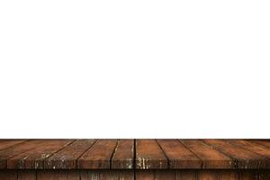 Empty wood table on isolate white background and display montage with copy space for product. photo