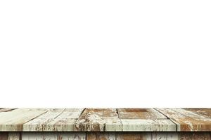 Empty old wood table on isolate white background and display montage with copy space for product. photo