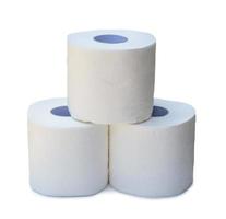 three rolls of white tissue paper or napkin in stack prepared for use in toilet or restroom isolated on white background with clipping path photo