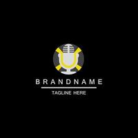 Old Stand microphone logo, podcasting logo icon vector template