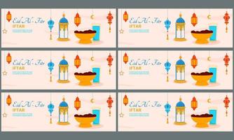 eid al fitr iftar banner plantilla vector diseño plano