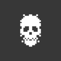 Pixel art skull logo design vector icon illustration on black background. Game old style skull illustration.