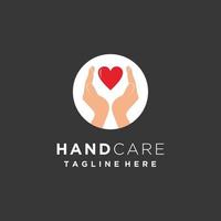 Hands with heart circle logo design. Love, care, sharing, charity, medicine symbol. Valentine's day vector icon