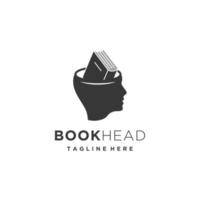 Book brain head logo design vector template. Mind symbol for education.