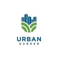 jardín urbano, estilo lineal de diseño de logotipo de granja de ciudad. ilustración vectorial vector