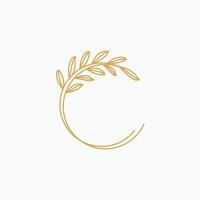 Vector floral logo template in elegant and minimal style on white background illustration. Circle gold frames logos. For badges, labels, logotypes and branding business identity.