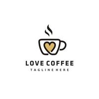 Love coffee and cup line art logo design template vector