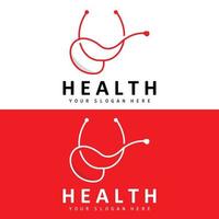 Healthcare Logo, Nursing And Wellness Design, Stethoscope Icon And Simple Line Vector Wave