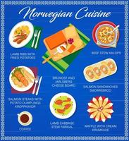 menú de cocina noruega, platos de comida y comidas vector