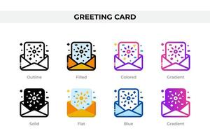 Greeting card icons in different style. Greeting card icons set. Holiday symbol. Different style icons set. Vector illustration