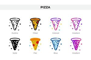 Pizza icons in different style. Pizza icons set. Holiday symbol. Different style icons set. Vector illustration