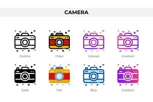 Camera icons in different style. Camera icons set. Holiday symbol. Different style icons set. Vector illustration