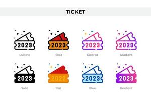 Ticket icons in different style. Ticket icons set. Holiday symbol. Different style icons set. Vector illustration