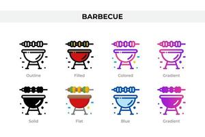 iconos de barbacoa en un estilo diferente. conjunto de iconos de barbacoa. símbolo de vacaciones. conjunto de iconos de estilo diferente. ilustración vectorial vector