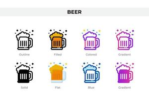 Beer icons in different style. Beer icons set. Holiday symbol. Different style icons set. Vector illustration