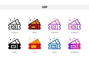 Vip icons in different style. Vip icons set. Holiday symbol. Different style icons set. Vector illustration