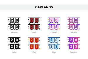 Garlands icons in different style. Garlands icons set. Holiday symbol. Different style icons set. Vector illustration