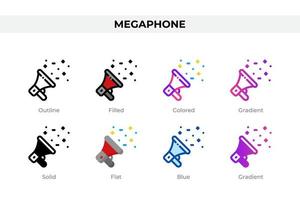 Megaphone icons in different style. Megaphone icons set. Holiday symbol. Different style icons set. Vector illustration