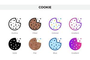 Cookie icons in different style. Cookie icons set. Holiday symbol. Different style icons set. Vector illustration