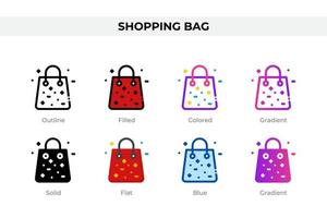 iconos de bolsa de compras en un estilo diferente. conjunto de iconos de bolsa de compras. símbolo de vacaciones. conjunto de iconos de estilo diferente. ilustración vectorial vector