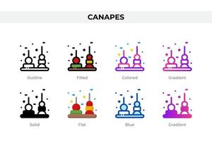 Canapes icons in different style. Canapes icons set. Holiday symbol. Different style icons set. Vector illustration